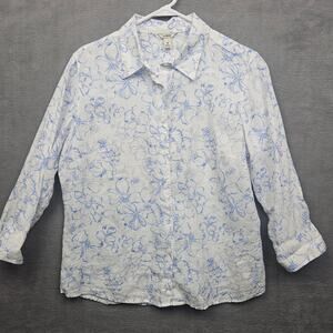 L.L.Bean Linen Floral Button Up Shirt Women’s Medium Coastal Eurosummer
